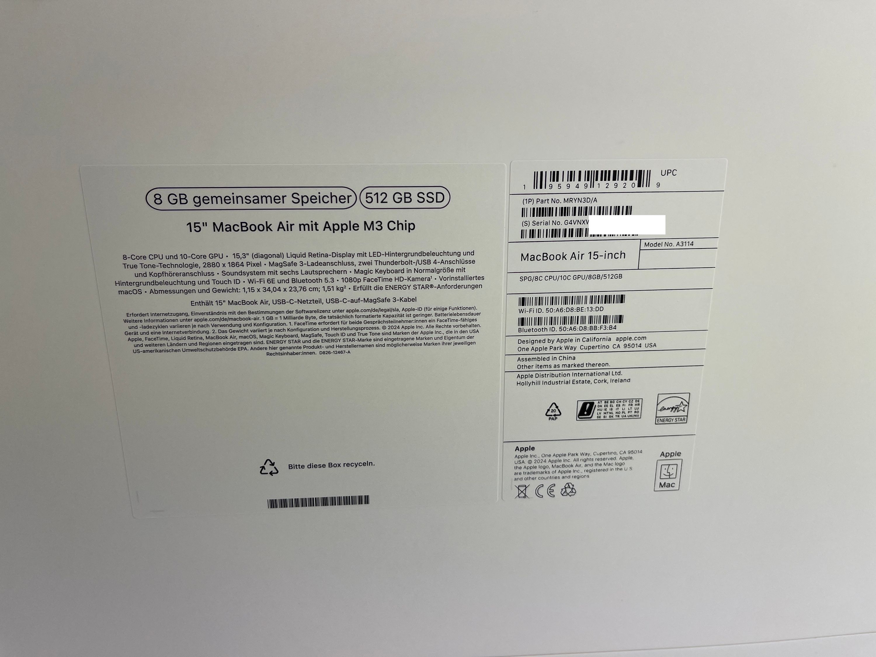 Apple MacBook Air 15" (2024) M3 8-Kern - Mitternacht